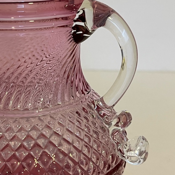 Vtg 70’s Pilgrim Art Glass Hand Blown Cranberry Pitcher Bennington Pattern 4.5” - Picture 2 of 7